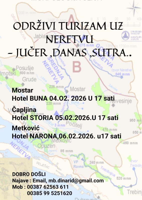 NAJAVA predavanja “Održivi turizam uz Neretvu – jučer, danas, sutra”